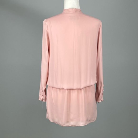 Amanda Uprichard Womens Long Sleeve Blouson Mini Dress Pink Tie Neck size XS - Picture 9 of 11